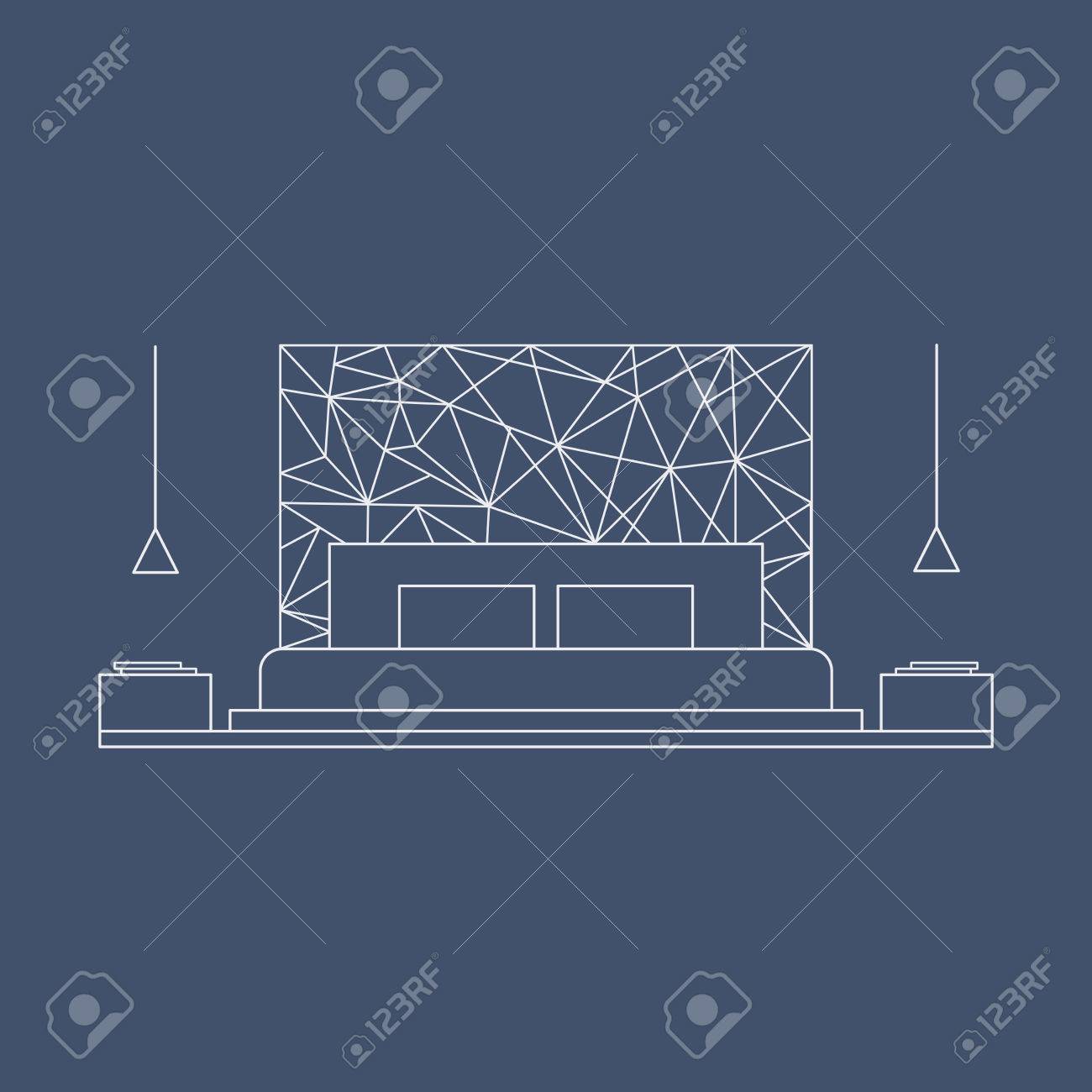 Bedroom Design In High Tech Style Line Art Vector Room Illustration