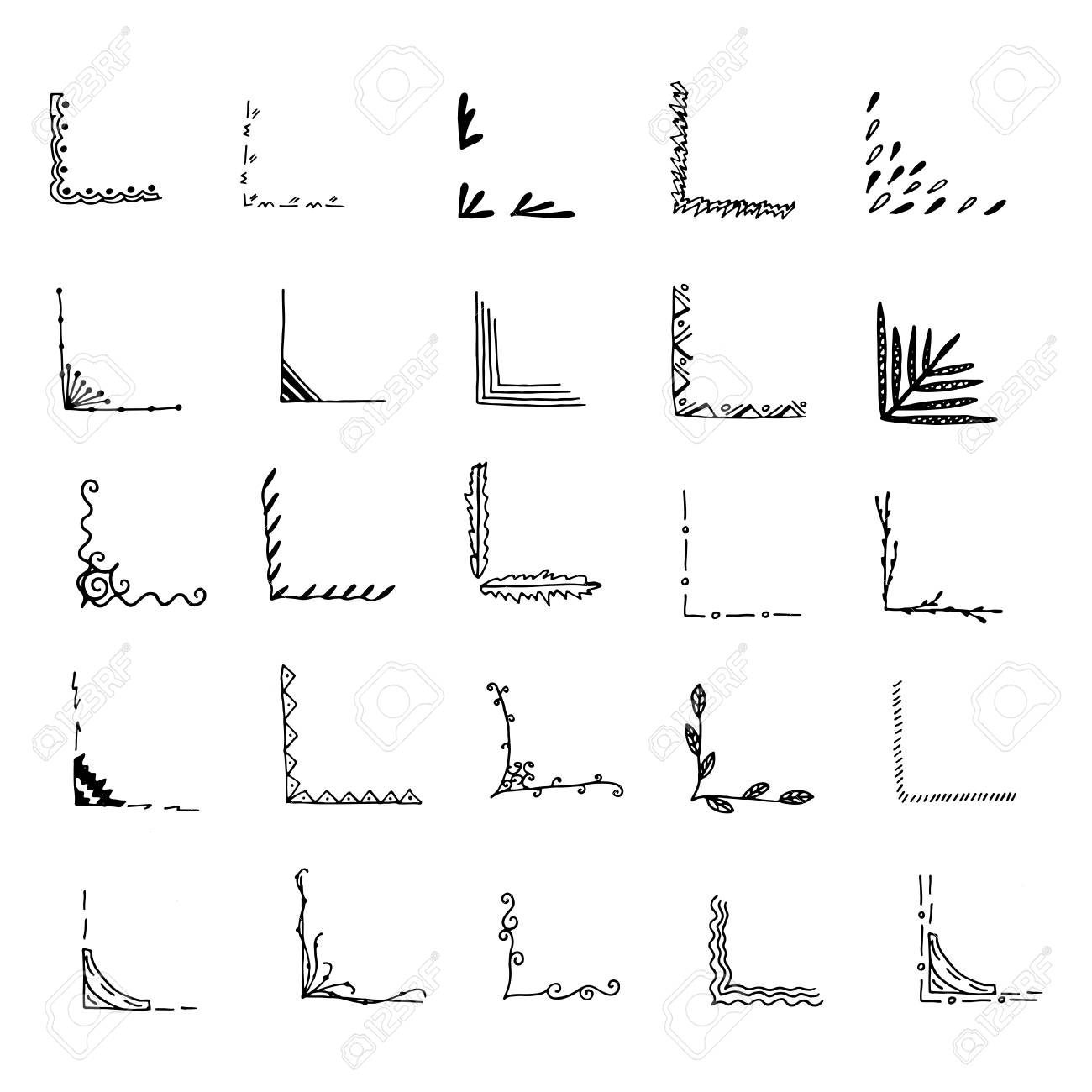 Hand Drawn Corner Set Vector Frames Black And White Royalty Free Cliparts Vectors And Stock Illustration Image 85868815