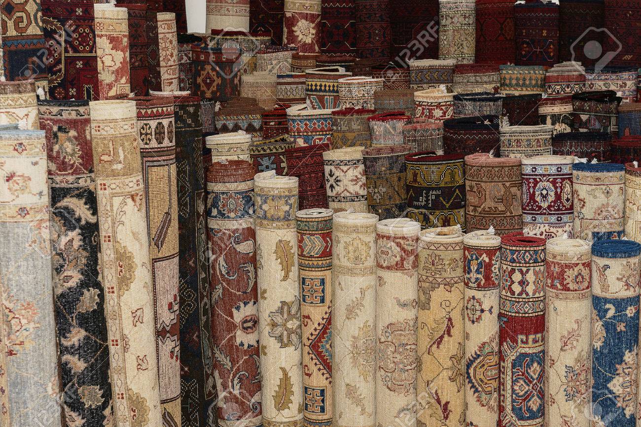 An Arrangement Of Turkish Carpets Rolled Up In A Carpet Shop Stock Photo An Arrangement Of Turkish Carpets Rolled Up In A Carpet Shop Stock Photo