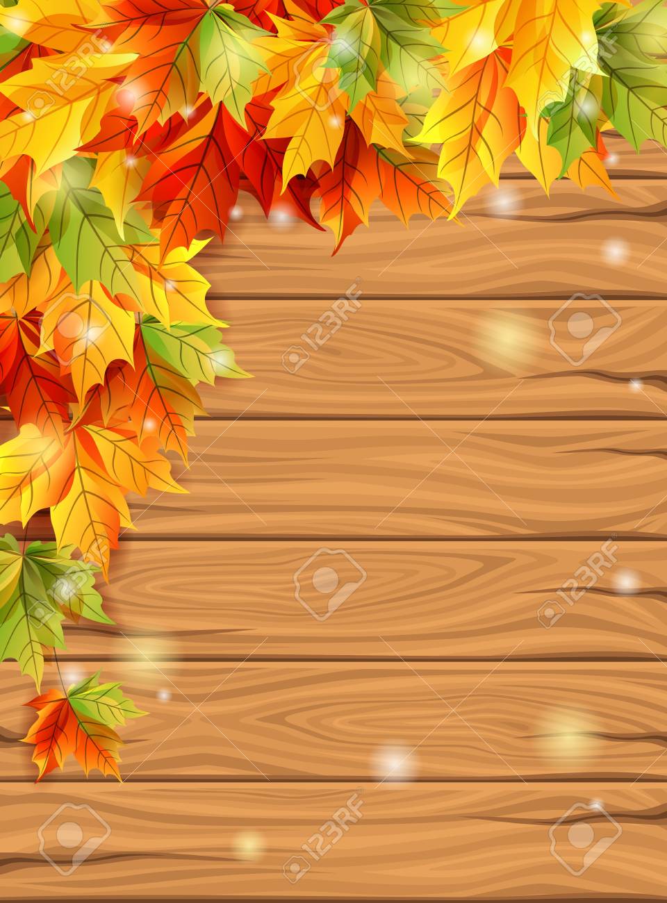 木の板の背景に紅葉 もみじ装飾デザイン テンプレート セット ベクトルの図 のイラスト素材 ベクタ Image