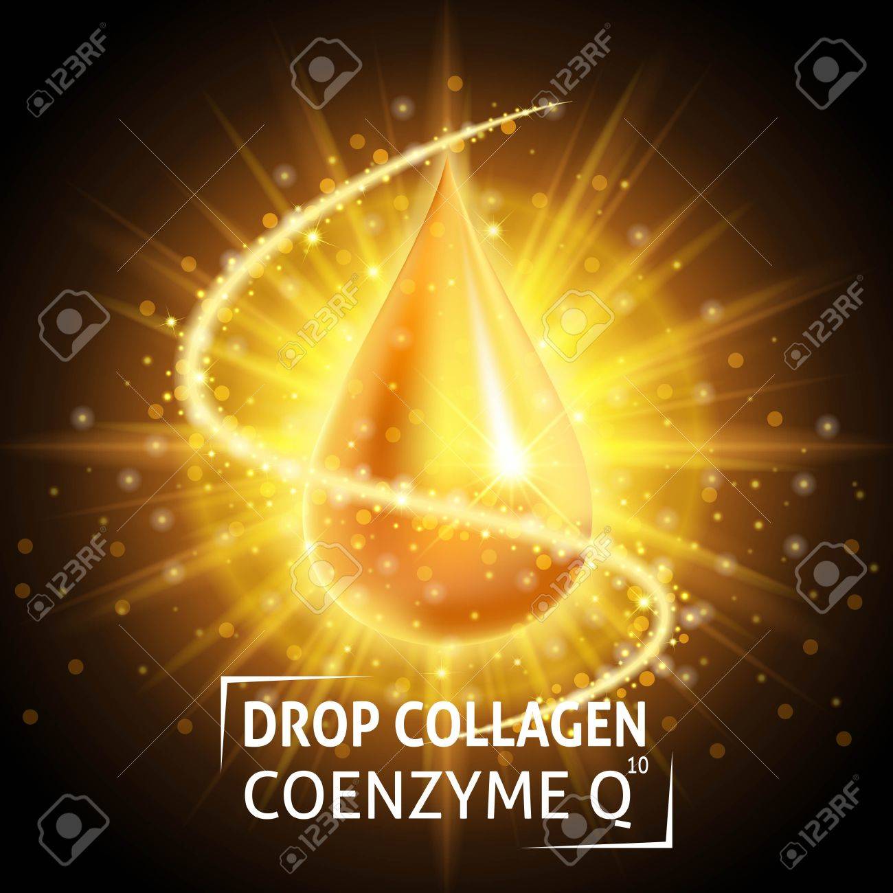 Serum Collagen Coenzyme Q10, realistic golden drop. Taking care of the skin. Anti age hyaluronic serum. Design cosmetics. Vector illustration. - 63445944 Serum Collagen Coenzyme Q10, realistic golden drop. Taking care of the skin. Anti age hyaluronic serum. Design cosmetics. Vector illustration. - 63445944