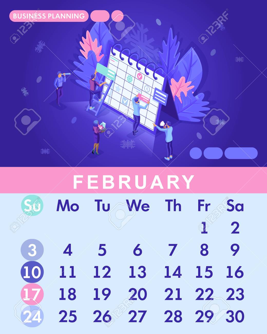 isometric month february from set calendar of 2019 people work make a photo calendar online free