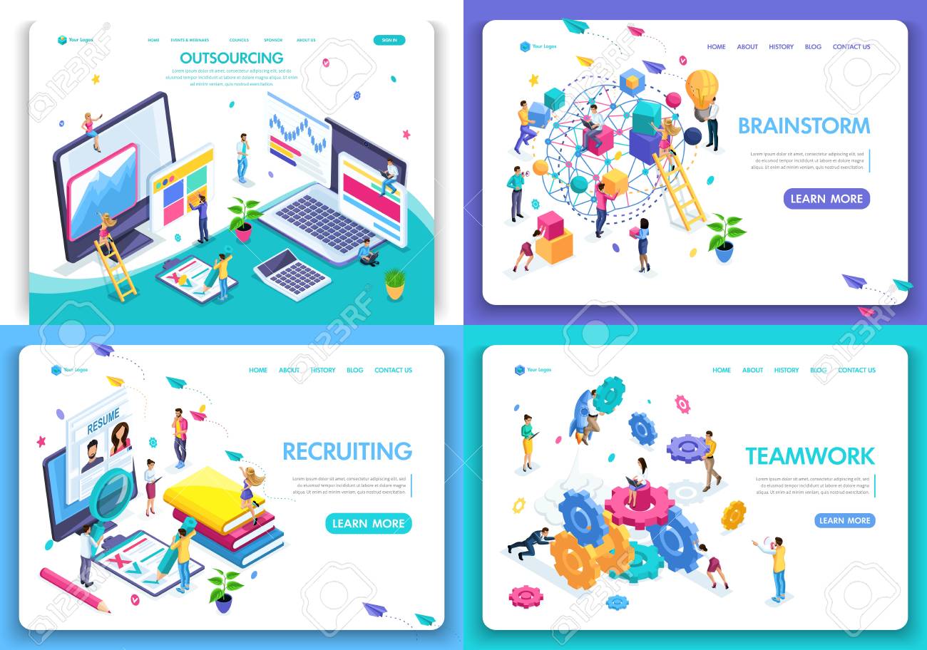 set of web page design templates for business brainstorm teamwork teamwork templates