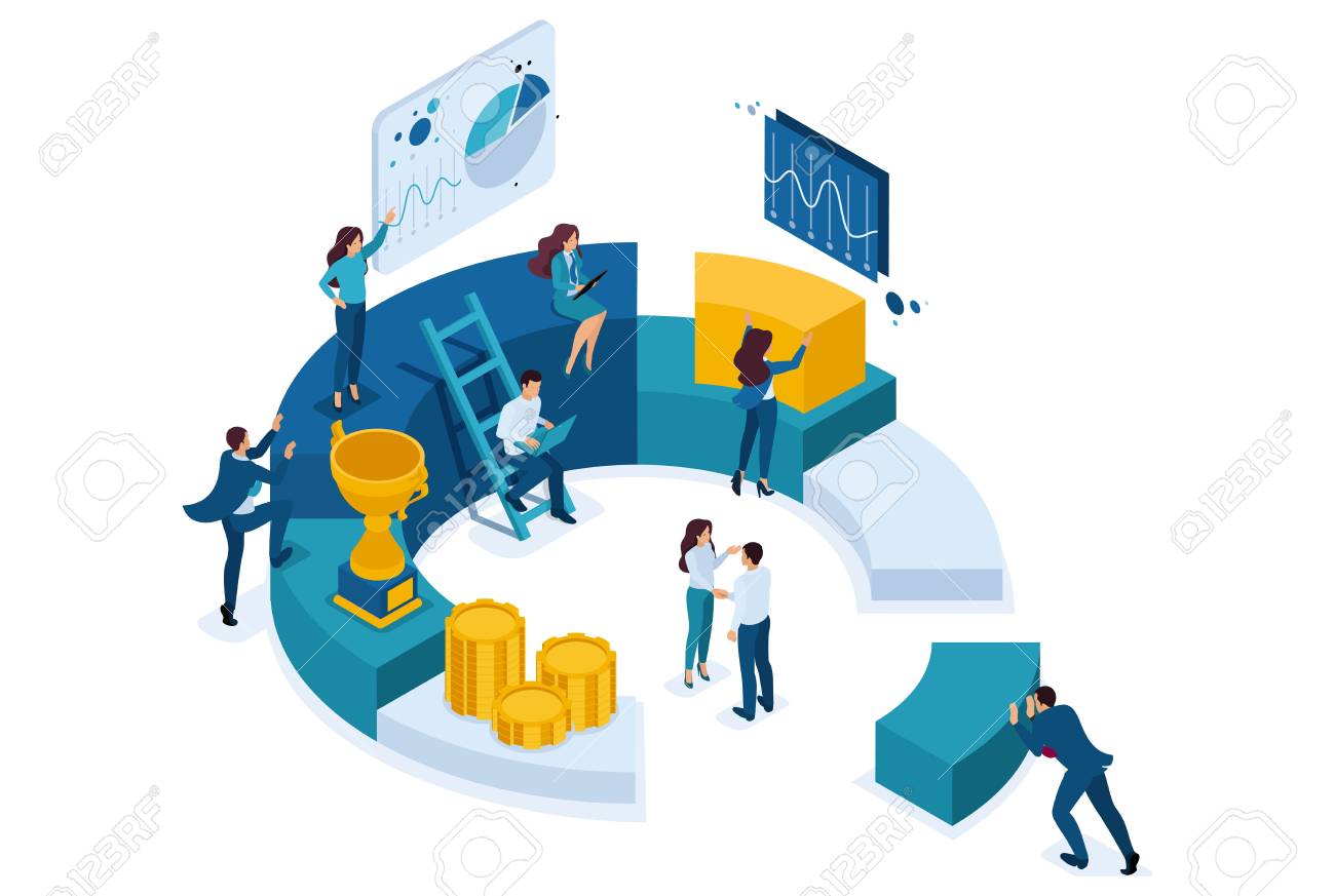 Isometric Businessmen Make A Report On Digital Marketing. Concept.. Royalty Free Cliparts, Vectors, And Stock Illustration. Image 123578405.