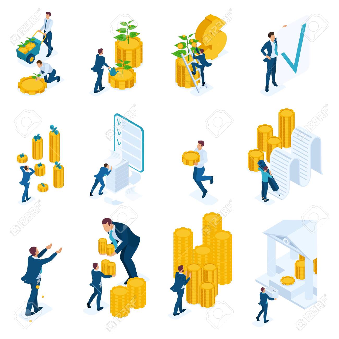 Isometric concepts of investment, Bank loans, mortgage. For website and mobile application design. - 125911850 Isometric concepts of investment, Bank loans, mortgage. For website and mobile application design. - 125911850