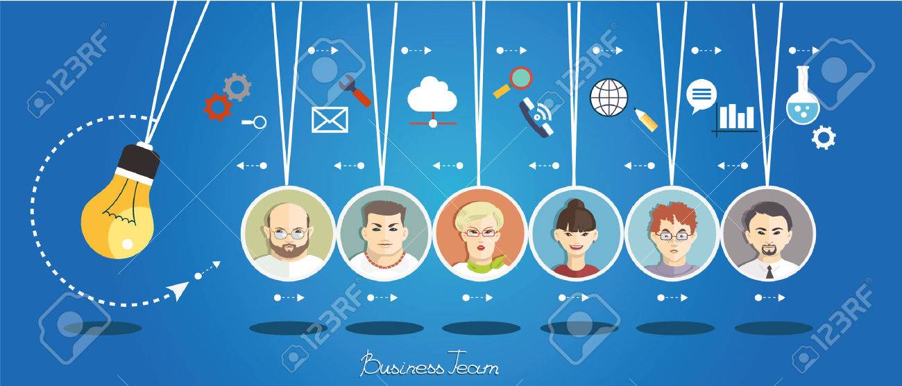 Business people group over conceptual. Silhouettes of people on a background of business icons. Partnership. Mind Map Team. - 46205377 Business people group over conceptual. Silhouettes of people on a background of business icons. Partnership. Mind Map Team. - 46205377