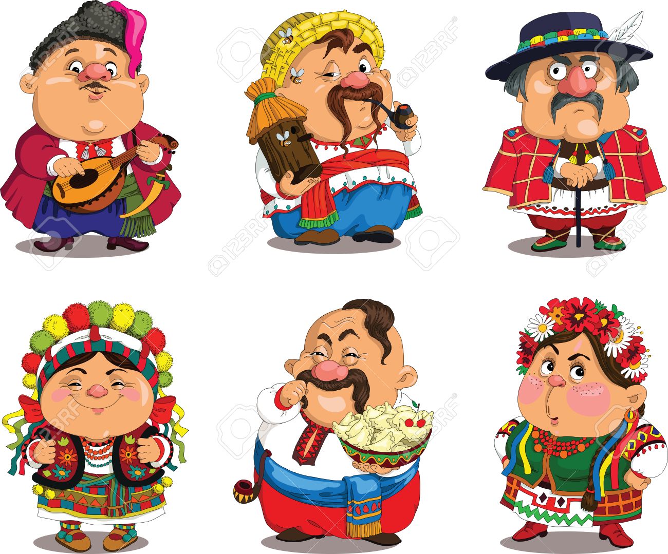Cartoon Ukrainians. Funny, travesty cartoon. Characters. Ukrainians set. Isolated objects. - 46515303 Cartoon Ukrainians. Funny, travesty cartoon. Characters. Ukrainians set. Isolated objects. - 46515303