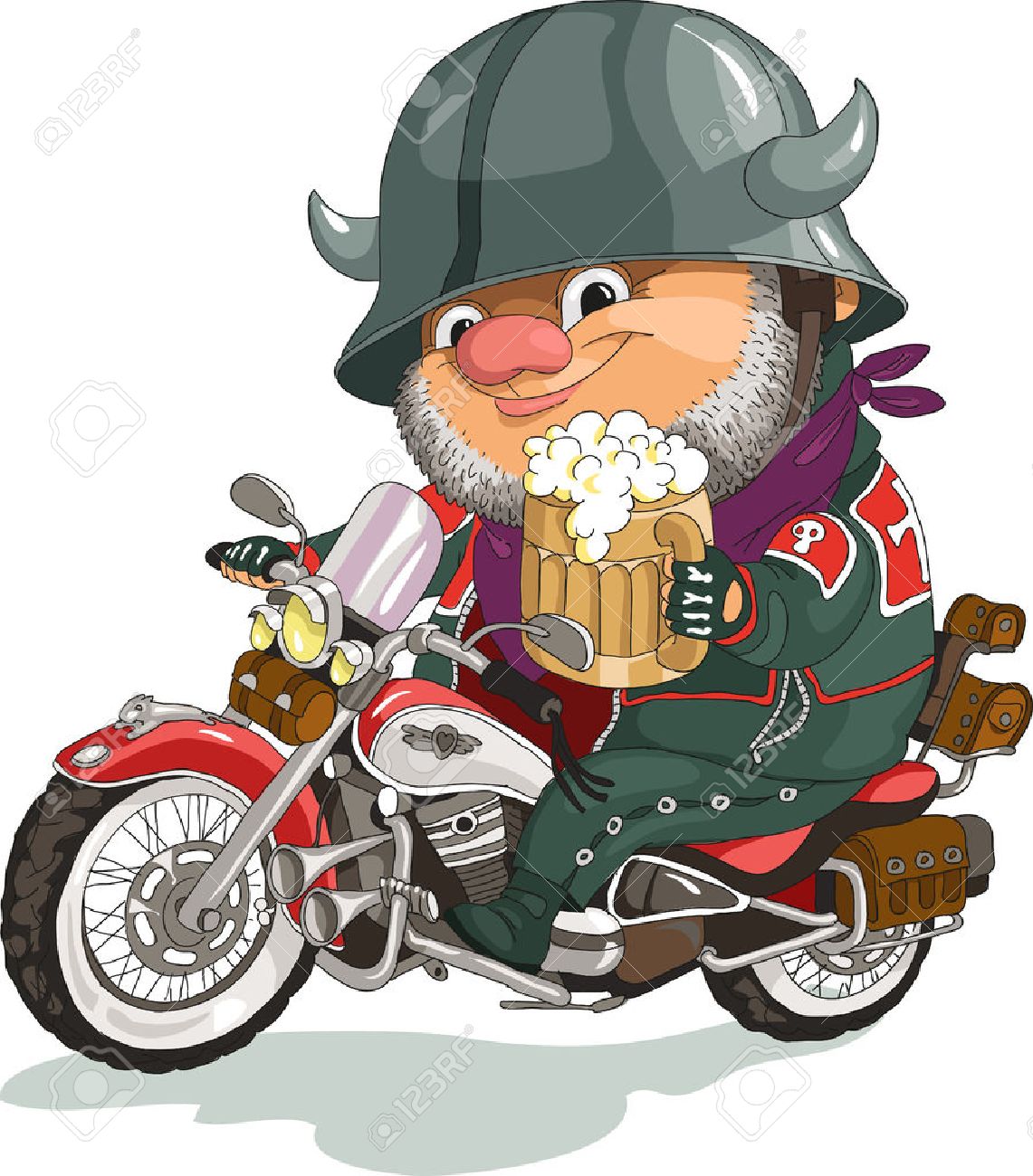 Funny cartoon. Vector illustration. Cool biker sitting on the motorcycle with a beer. Isolated objects. - 46515302 Funny cartoon. Vector illustration. Cool biker sitting on the motorcycle with a beer. Isolated objects. - 46515302