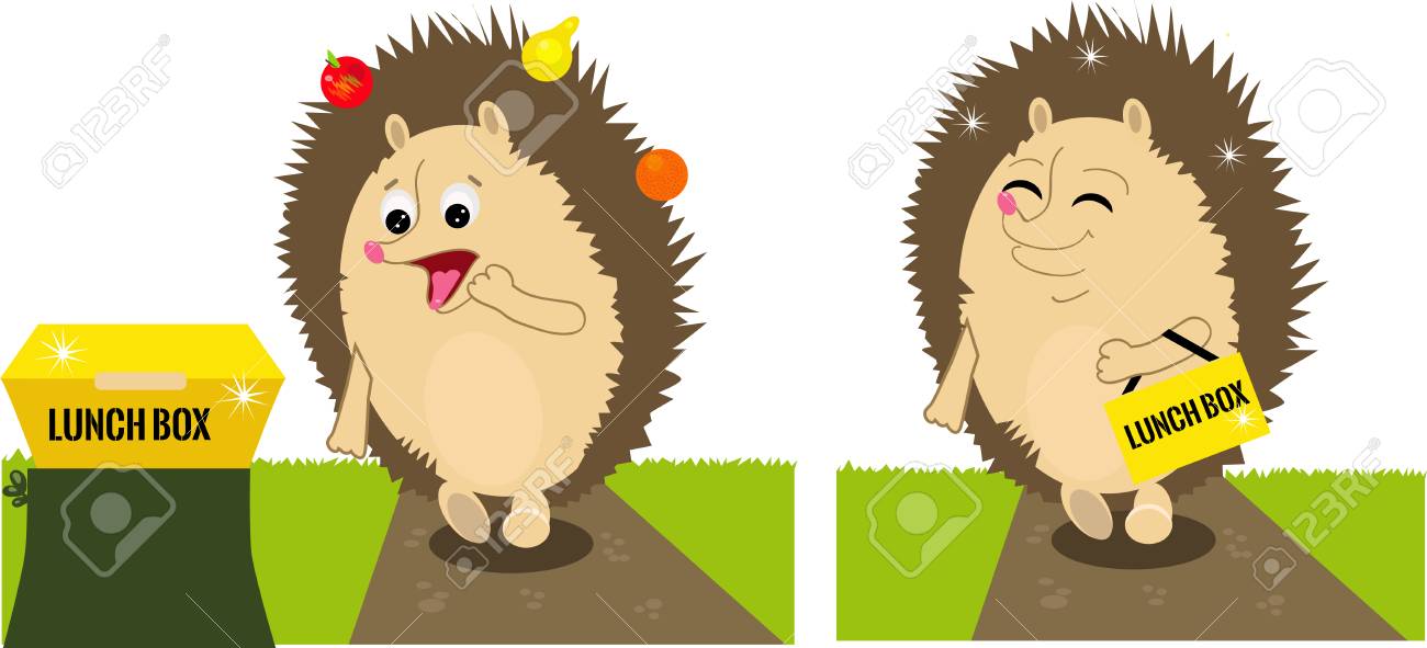 ハリネズミは弁当箱を見つけたのイラスト素材 ベクタ Image