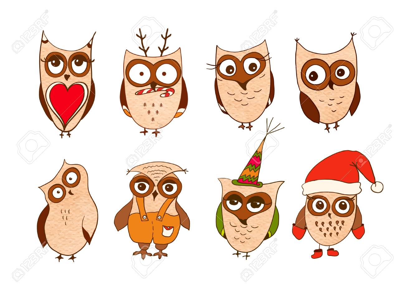 かわいいフクロウのセットです ベクトル漫画フクロウと Owlets 鳥の白い背景の分離 の写真素材 画像素材 Image