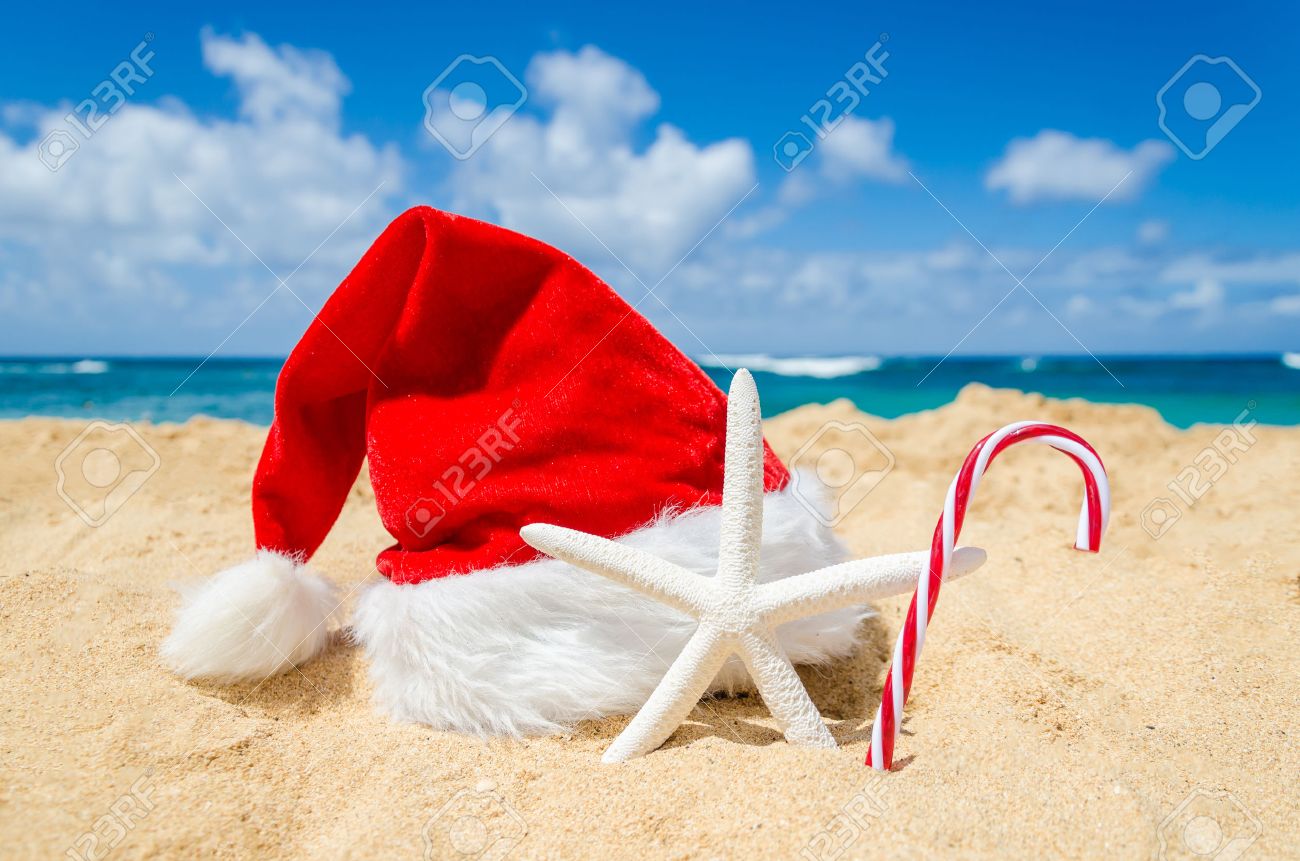merry christmas and happy new year background with santa claus hat candy and starfish on - Merry Christmas Hawaii merry christmas and happy new year background with santa claus hat candy and starfish on - Merry Christmas Hawaii