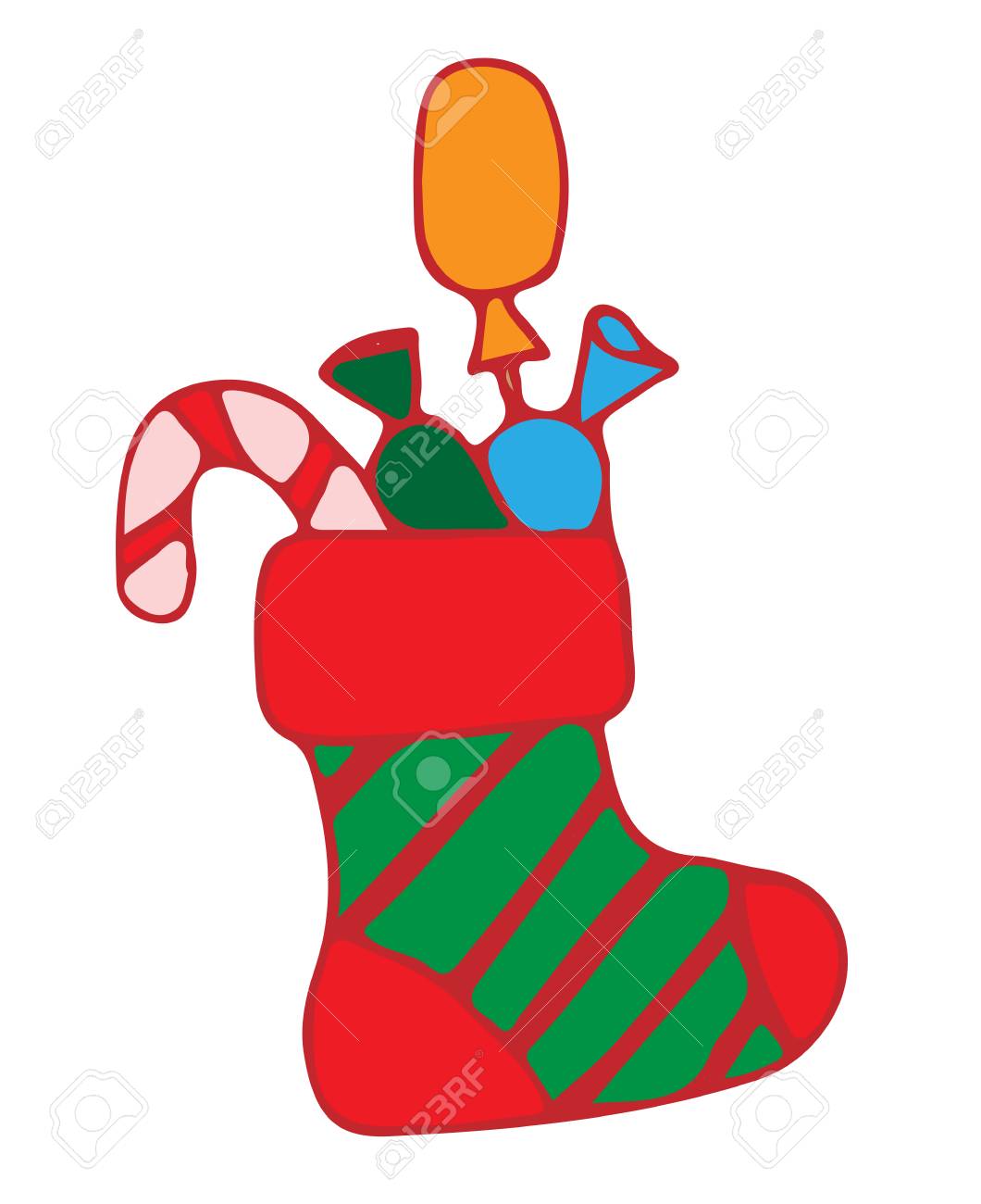 Red Christmas Stocking With Candy Illustration For Greeting