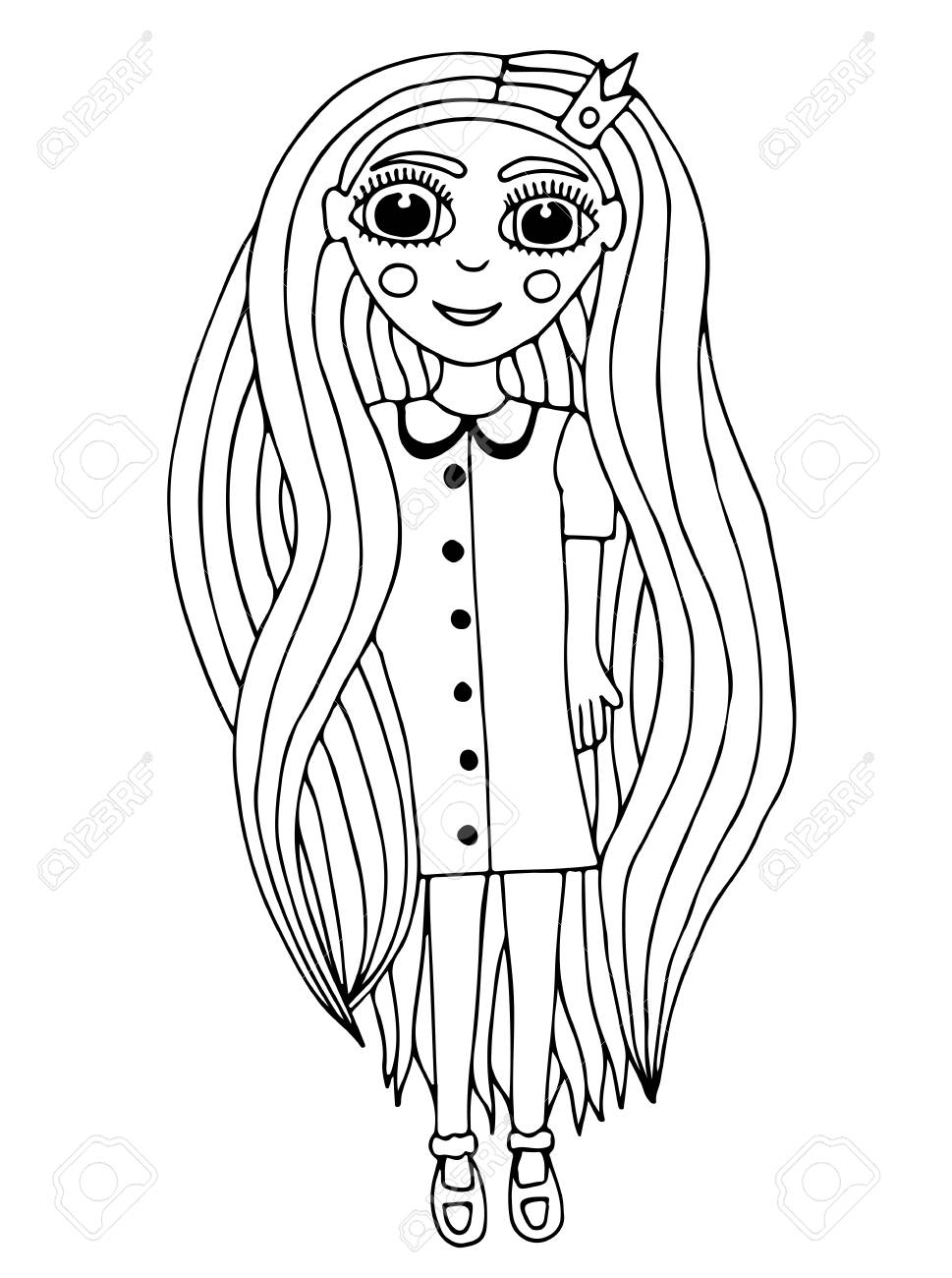 Portrait Of A Beautiful Girl With Long Hair With Crone On The