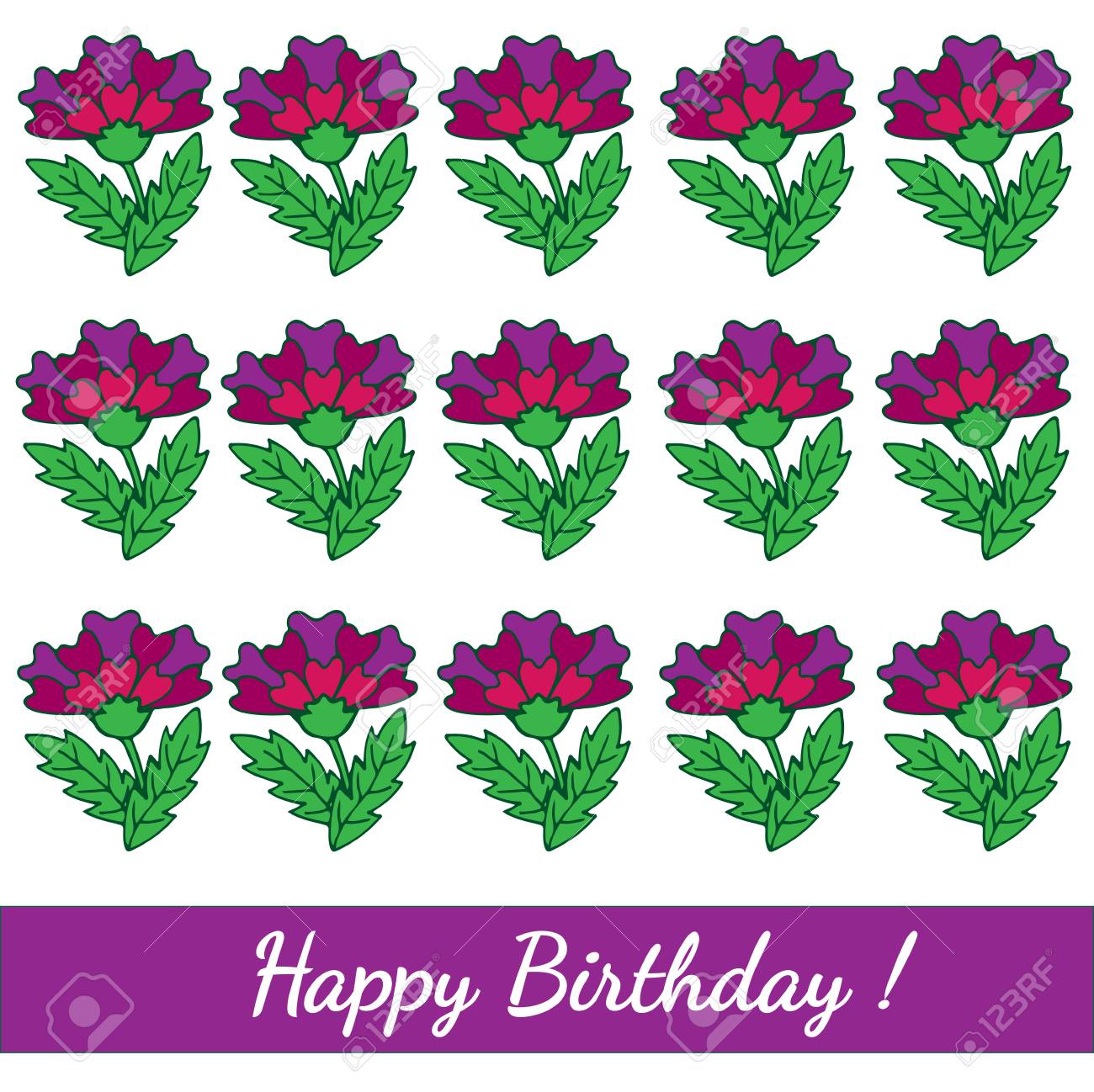 happy birthday template greeting card with colorful flower vector