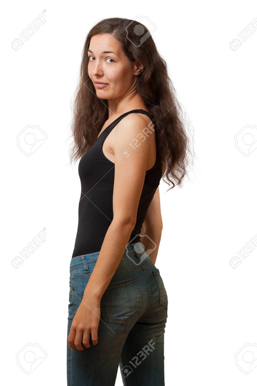 彼女の肩から黒いタンクとジーンズ Ringleted 長い毛を持つ少女に見える の写真素材 画像素材 Image 彼女の肩から黒いタンクとジーンズ Ringleted 長い毛を持つ少女に見える の写真素材 画像素材 Image