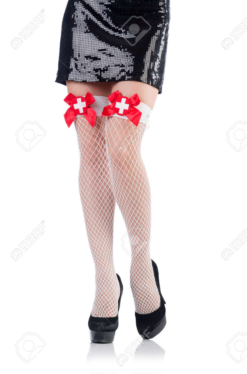 女性脚に白ストッキング の写真素材 画像素材 Image