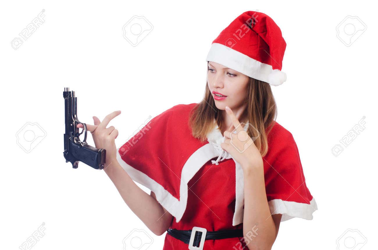 Young woman in red santa costume on white - 22328275 Young woman in red santa costume on white - 22328275