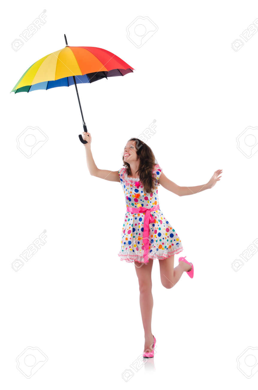 Frau Mit Regenschirm Auf Weißem Lizenzfreie Fotos, Bilder Und Stock  Fotografie. Image 22475900.