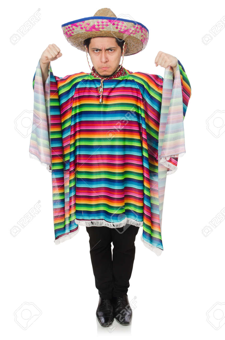白で隔離面白いメキシコ着用ポンチョ の写真素材 画像素材 Image