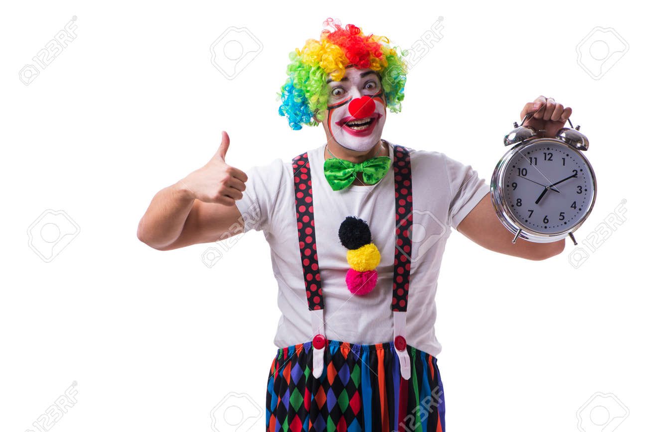 白い背景に分離された目覚まし時計面白いピエロ の写真素材 画像素材 Image 9955