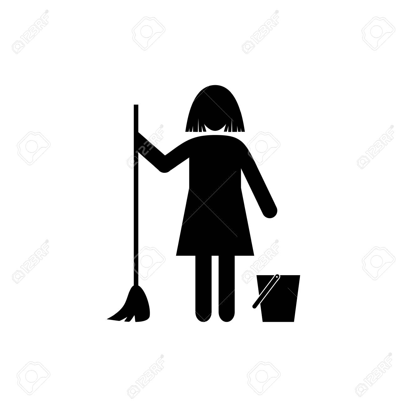 地図とバケツのアイコンを持つ女性のシルエット のイラスト素材 ベクタ Image