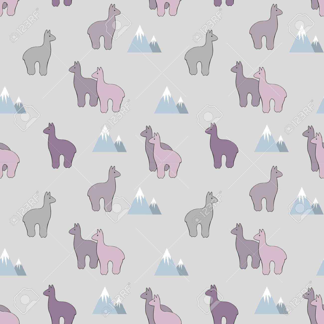 アルパカと山です 様式化されたベクトルのテキスタイル 壁紙 カバー デザインのシームレス パターン のイラスト素材 ベクタ Image