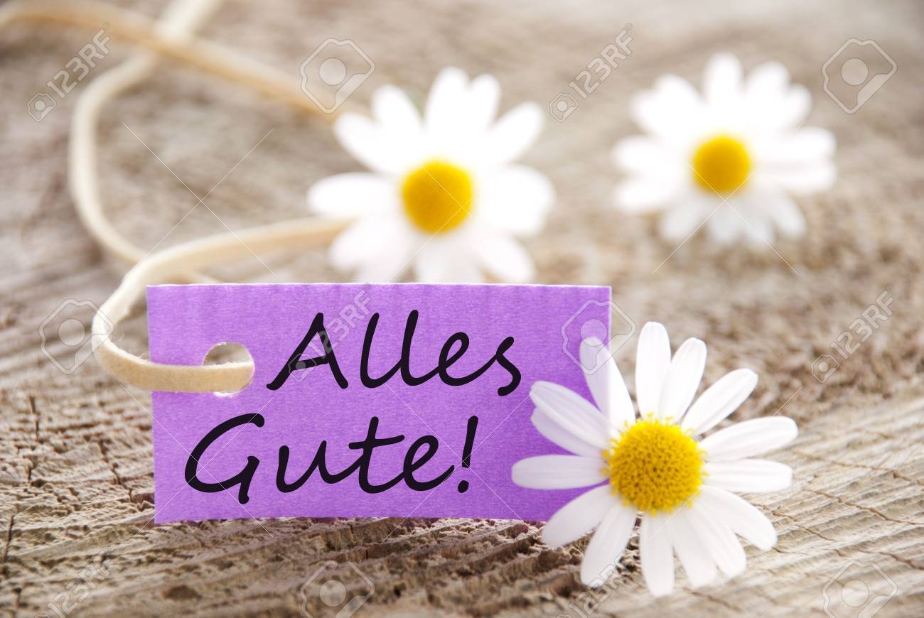 A Purple Label With The German Words Alles Gute On It Which Means Best Wishes As Greeting Card Or Background Stock Photo Picture And Royalty Free Image Image 19904602