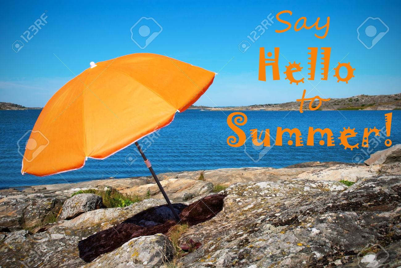 Costa Svedese Bohuslän Vicino Göteborg Svedese West Coast Con Rocce E Scogliere E La Spiaggia Con Ombrellone E Arancio Inglese Vita Citazione Ciao A