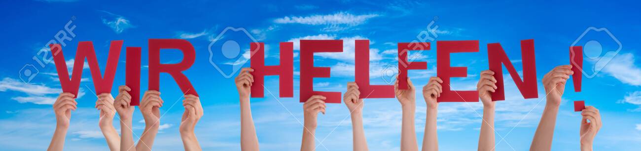 People Hands Holding Word Wir Helfen Means We Help, Blue Sky - 143022164 People Hands Holding Word Wir Helfen Means We Help, Blue Sky - 143022164