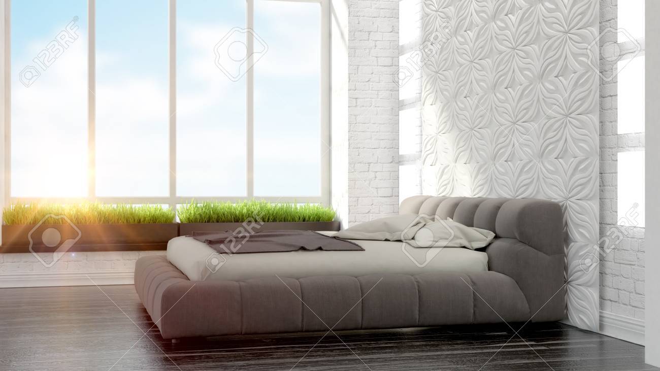 Schöne Moderne Schlafzimmer Interieur Im Art Deco-Stil 3D-Rendering ... Schöne Moderne Schlafzimmer Interieur Im Art Deco-Stil 3D-Rendering ...