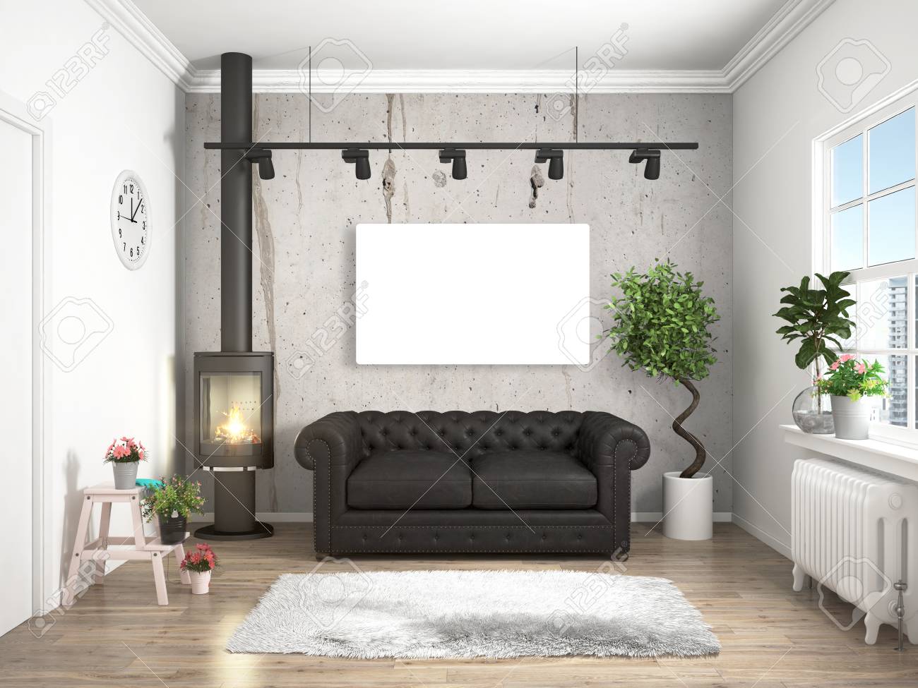 bright interior with sofa in a modern style 3d rendering stock