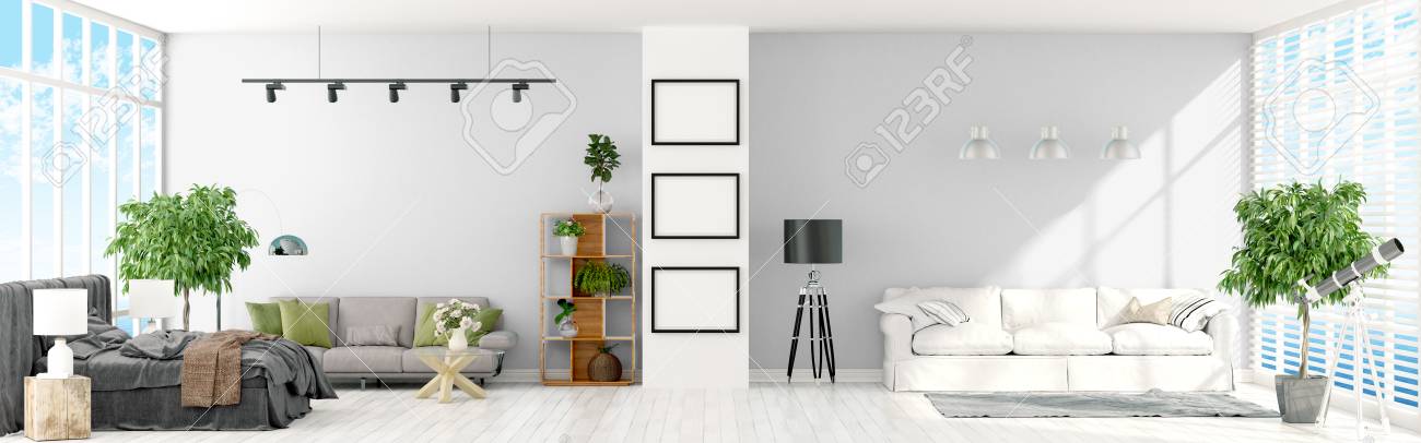 Schöne Moderne Interieur Mit Fenstern. 3D-Rendering Lizenzfreie ... Schöne Moderne Interieur Mit Fenstern. 3D-Rendering Lizenzfreie ...