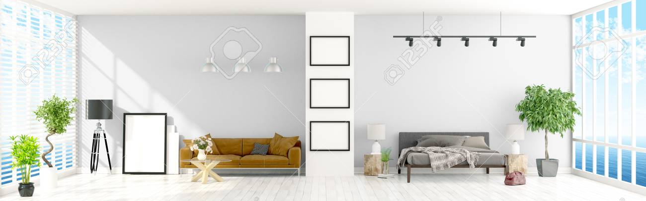 Schöne Moderne Interieur Mit Fenstern. 3D-Rendering Lizenzfreie ... Schöne Moderne Interieur Mit Fenstern. 3D-Rendering Lizenzfreie ...