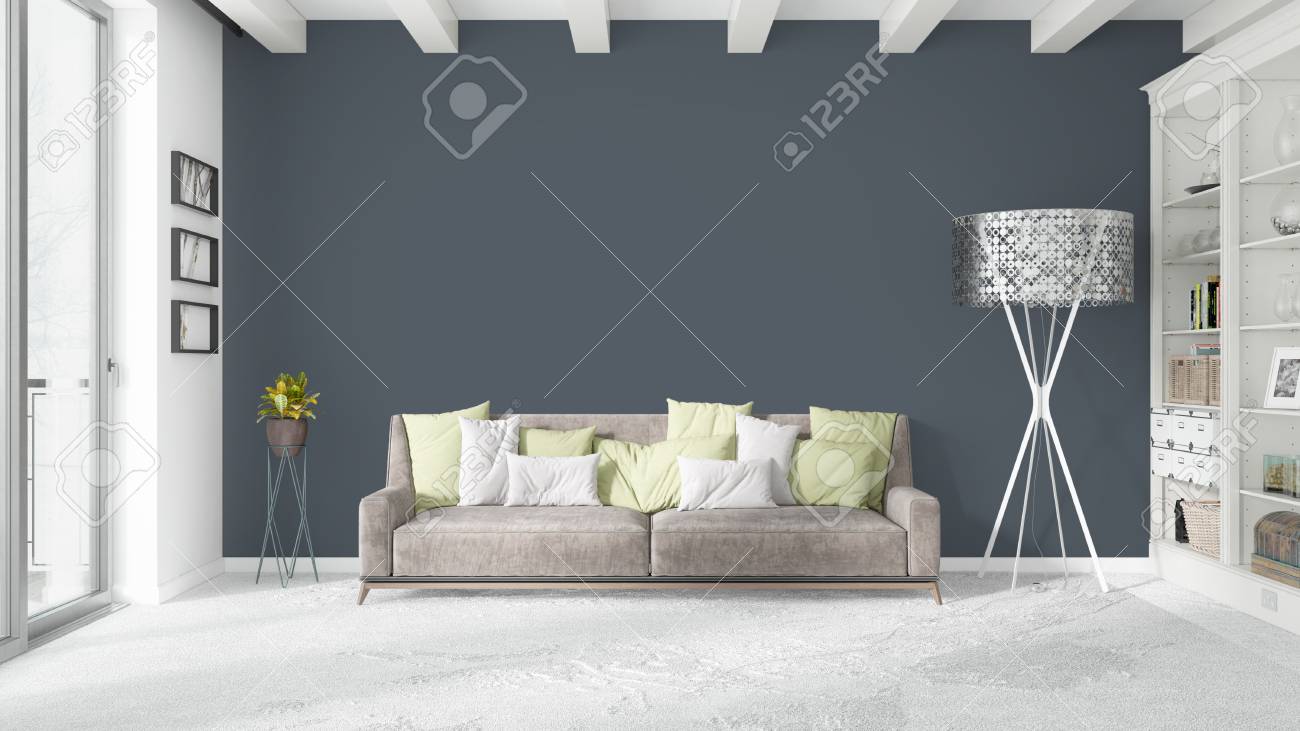 Schöne Moderne Wohnzimmer Interieur Mit Sofa. 3D-Rendering ... Schöne Moderne Wohnzimmer Interieur Mit Sofa. 3D-Rendering ...