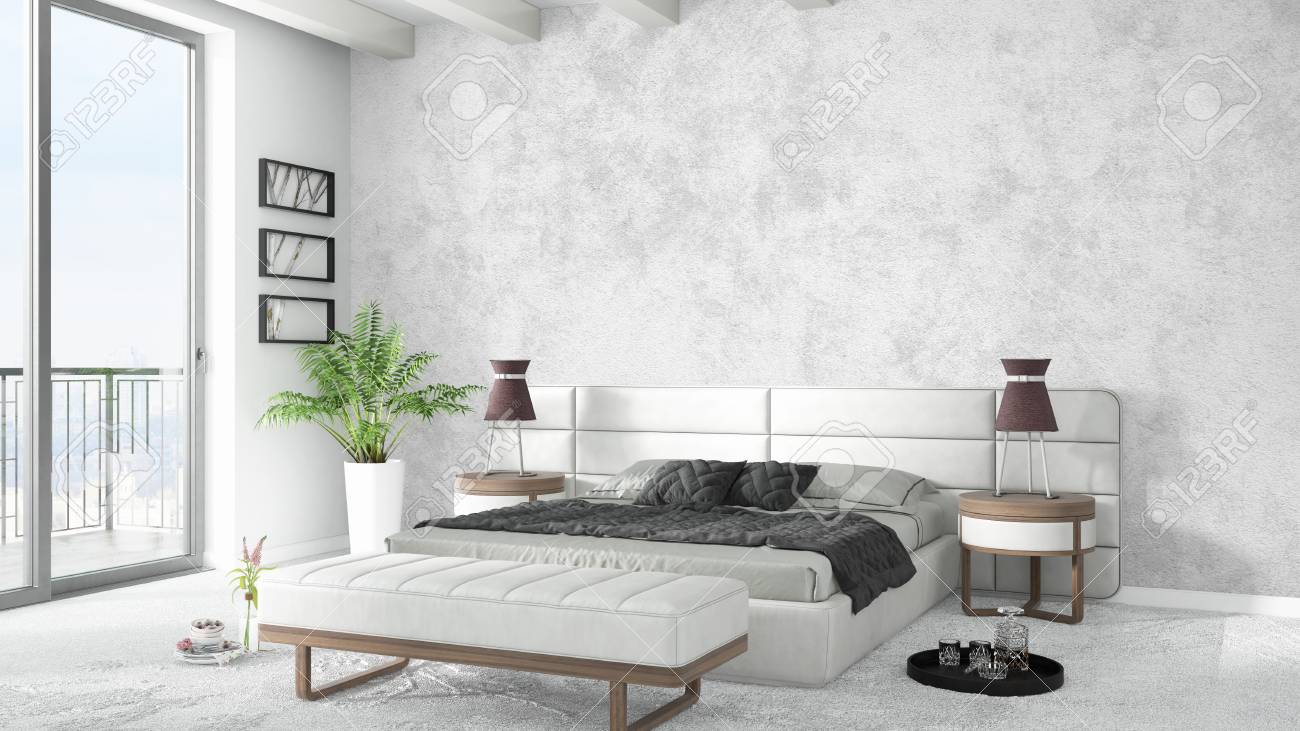 Beautiful Modern Bedroom Interior With Empty Wall 3d Rendering
