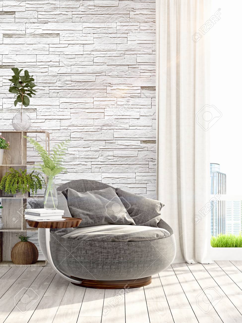 Schone Moderne Wohnzimmer Innenraum Mit Sessel 3d Rendering Lizenzfreie Fotos Bilder Und Stock Fotografie Image 71689896