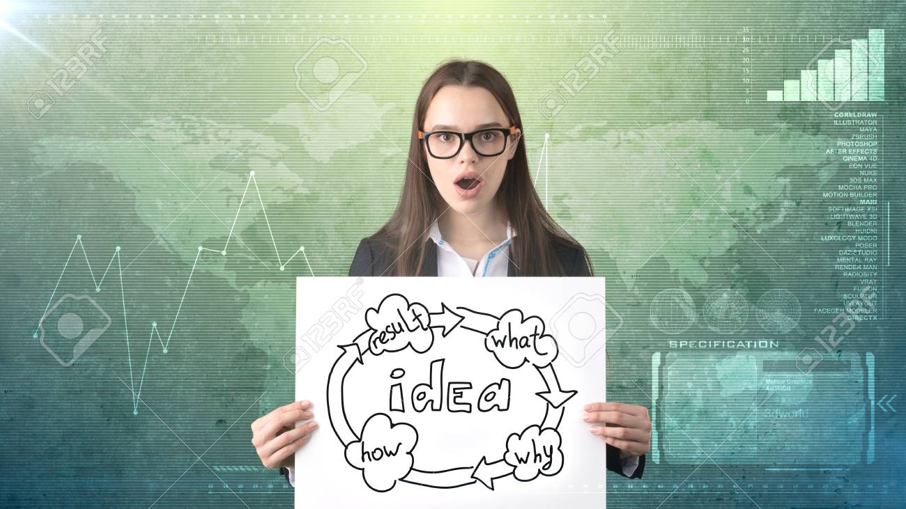 creative ideas concept businesswoman standing on studio painted org chart design ideas