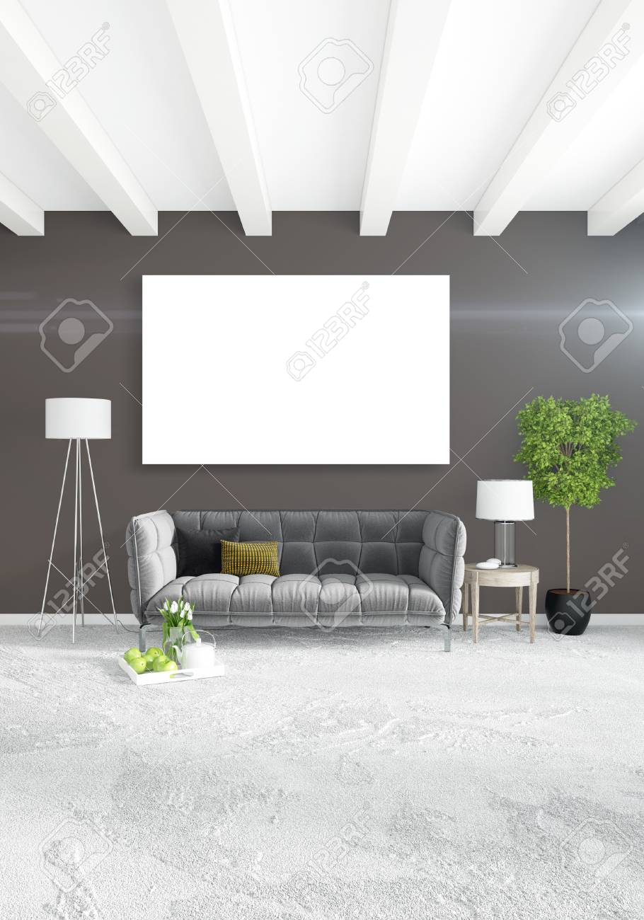 Loft bedroom in modern style interior design with eclectic wall and stylish sofa 3d rendering