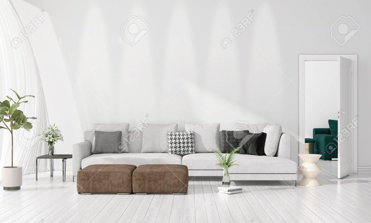 Diseno Interior Del Desvan Moderno De La Sala De Estar En Voga Con La Planta Divan Amarillo Copyspace Arreglo Horizontal Representacion 3d Fotos Retratos Imagenes Y Fotografia De Archivo Libres De Derecho