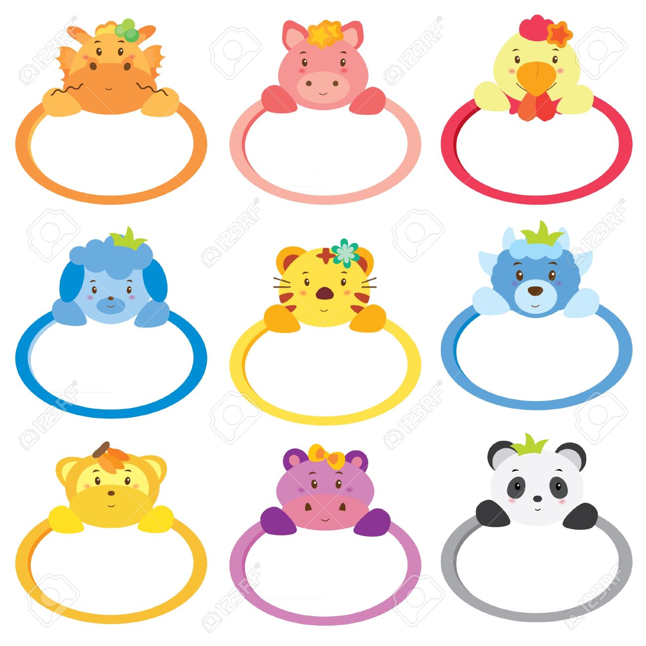 動物楕円形フレームの 1 つ のイラスト素材 ベクタ Image