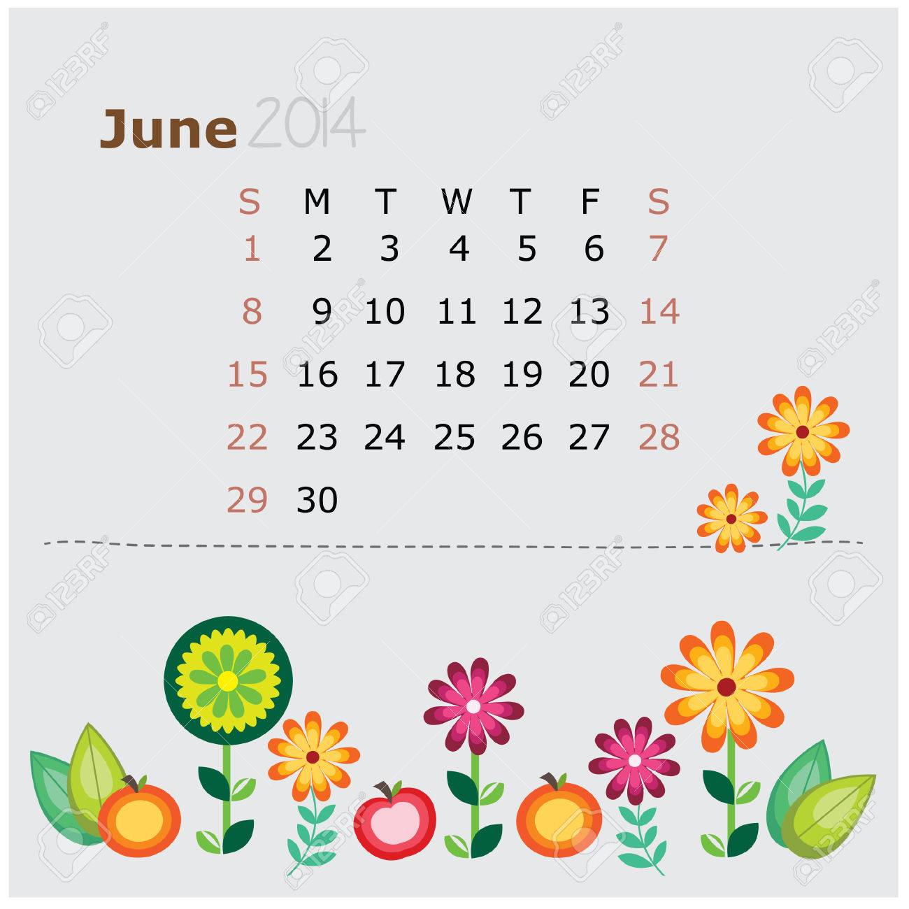 花カレンダー 14 年 6 月のイラスト素材 ベクタ Image