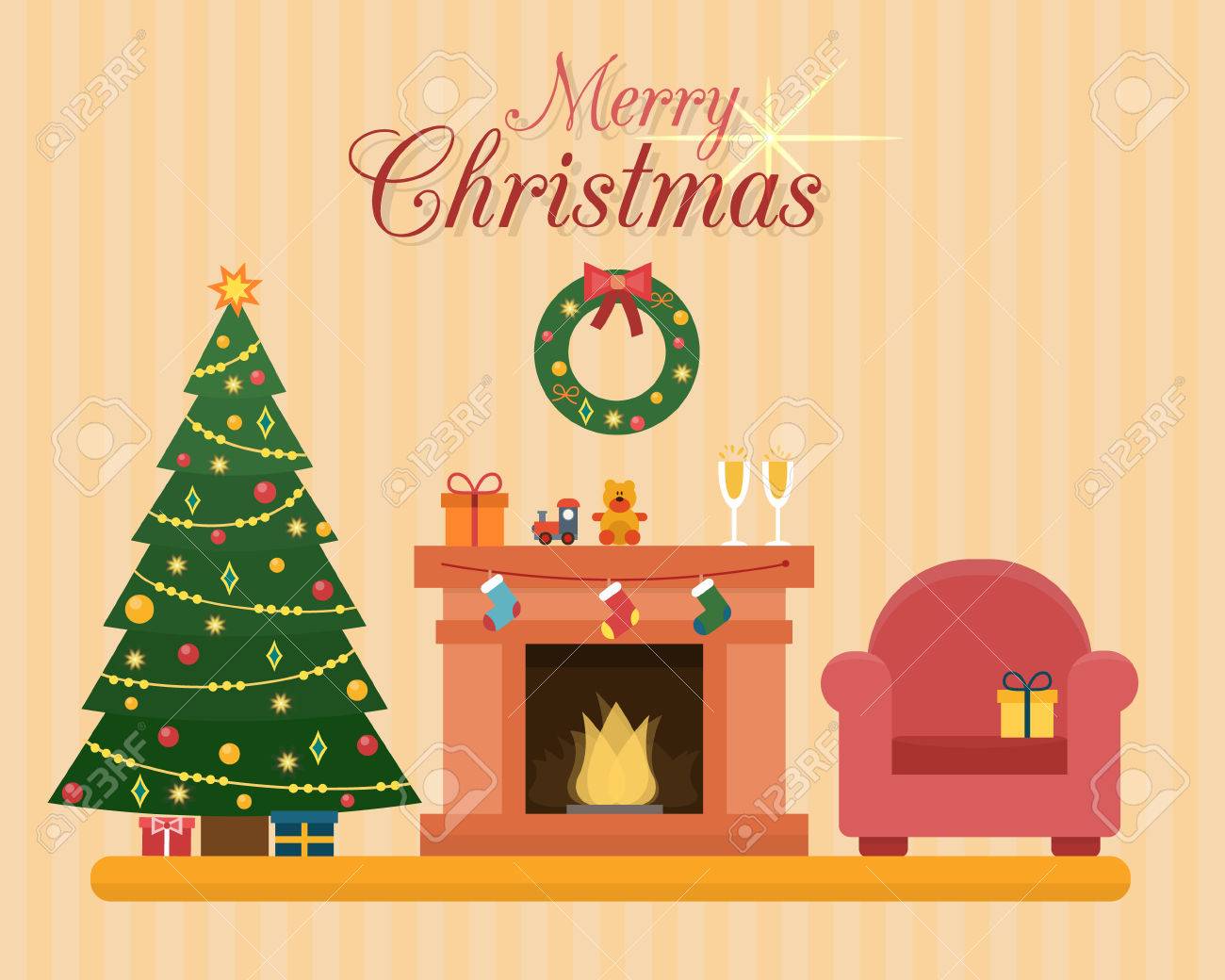 クリスマスの部屋のインテリア クリスマス ツリー 暖炉 ギフト 装飾 フラット スタイルのベクトル図です のイラスト素材 ベクタ Image クリスマスの部屋のインテリア クリスマス ツリー 暖炉 ギフト 装飾 フラット スタイルのベクトル図です のイラスト素材 ベクタ Image