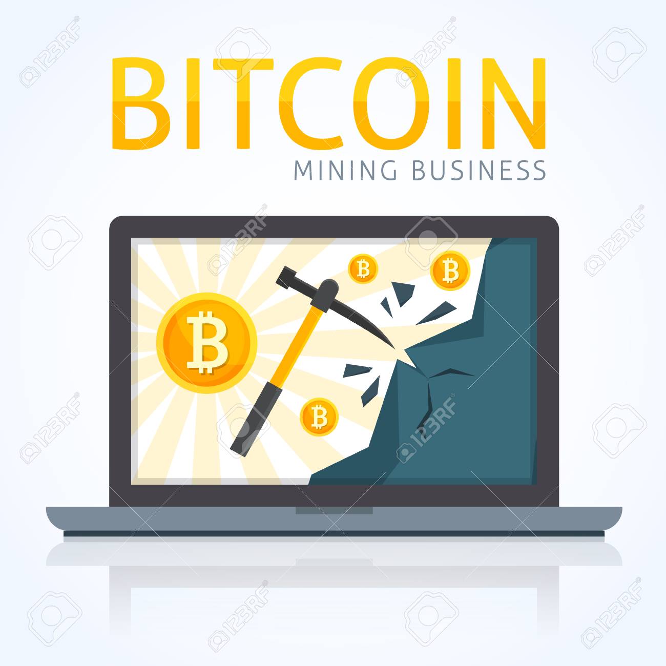 Concepto De Minería Bitcoin. Ganar Criptomoneda En La Computadora Con  Internet. Ilustraciones svg, vectoriales, clip art vectorizado libre de  derechos. Image 89834675
