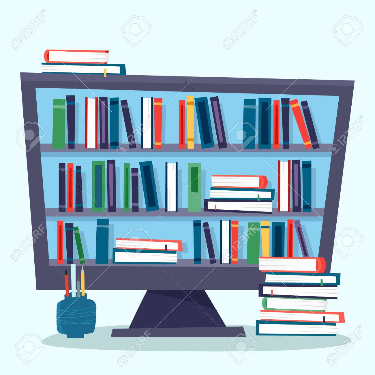 Online Library. Computer With Electronic Book. Royalty Free SVG, Cliparts,  Vectors, and Stock Illustration. Image 98460102., image size:1300x1300