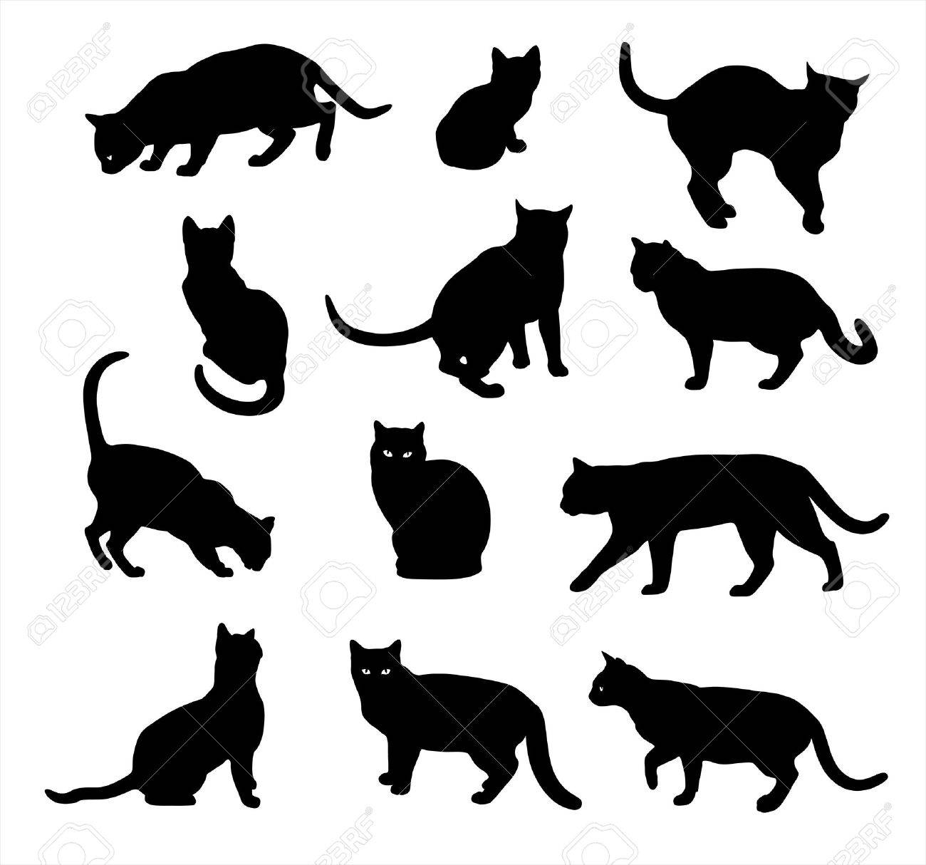black cat silhouette vector set isolated on white royalty free cat silhouette vector