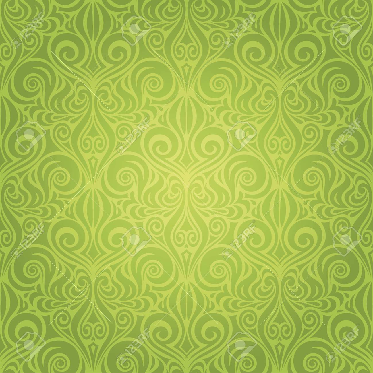 Green Floral Easter Decorative Ornate Pattern Vintage Wallpaper
