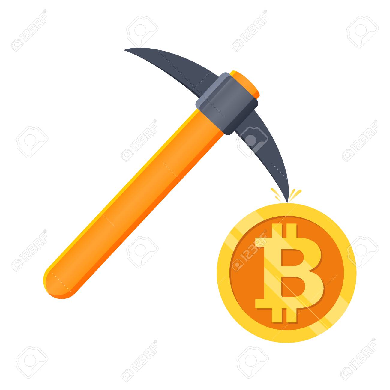Concepto De Minería Bitcoin Con Pico Y Moneda Ilustraciones svg,  vectoriales, clip art vectorizado libre de derechos. Image 90417236