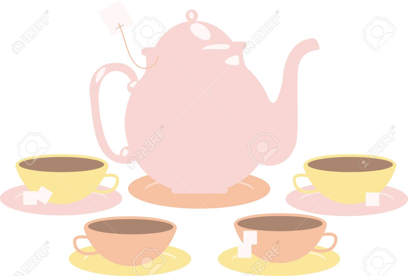 紅茶が好きな人にピンクのお茶セット のイラスト素材 ベクタ Image