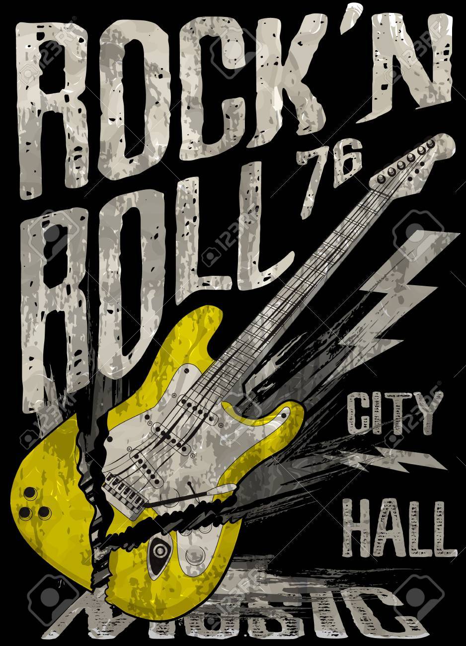 rock n roll poster guitar graphic design tee vector art royalty free