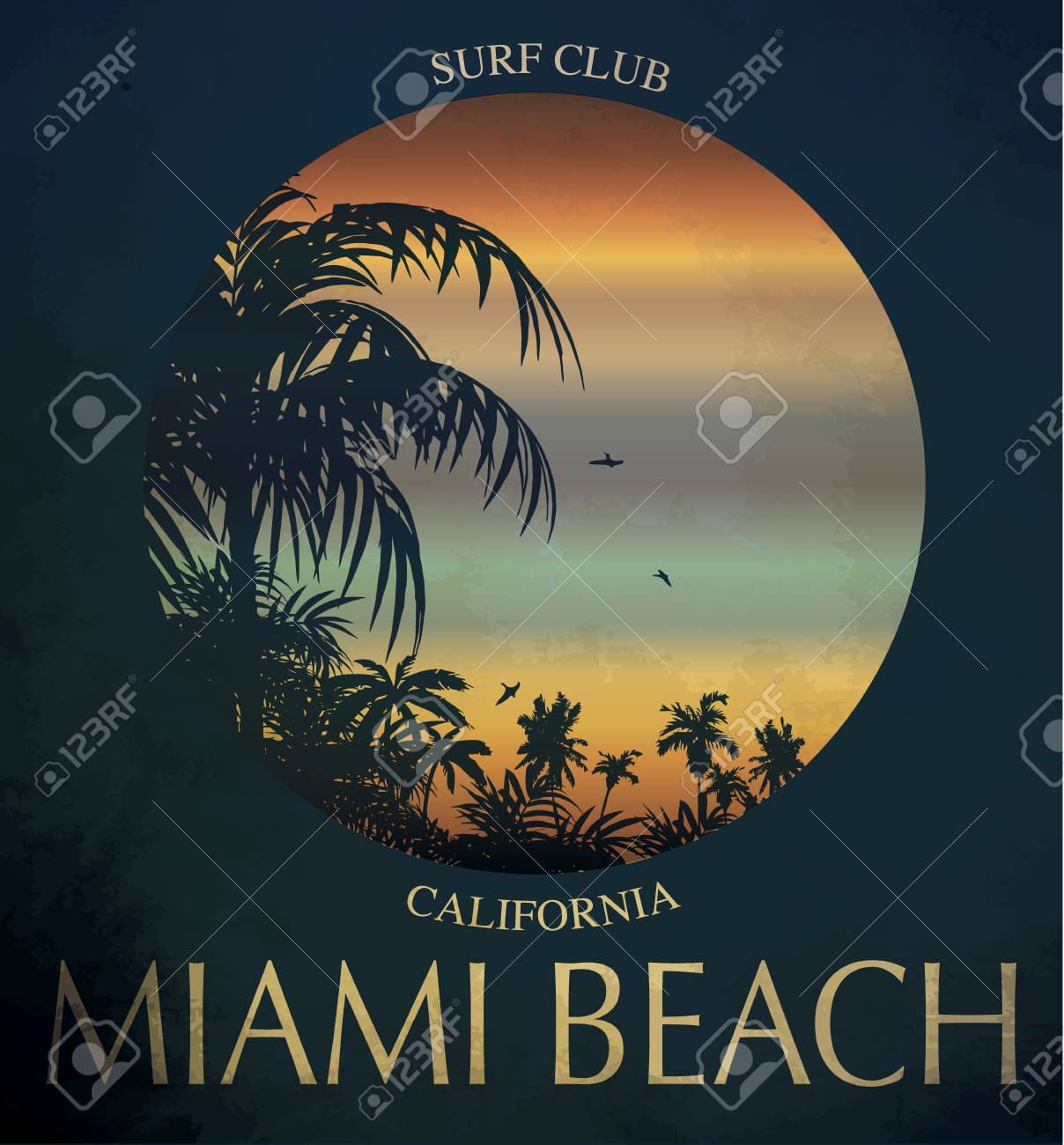 マイアミ ビーチ サーフィン クラブ概念ベクトル夏サーフィン レトロなバッジ サーファー クラブ紋章 屋外バナー ビンテージ背景 のイラスト素材 ベクタ Image